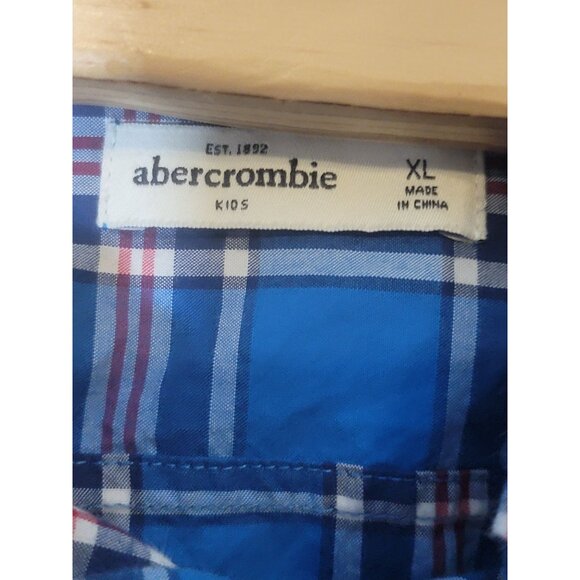 Abercrombie Kids Button Down Dress Shirt Size XL Boys Blue Red Plaid - Picture 5 of 5